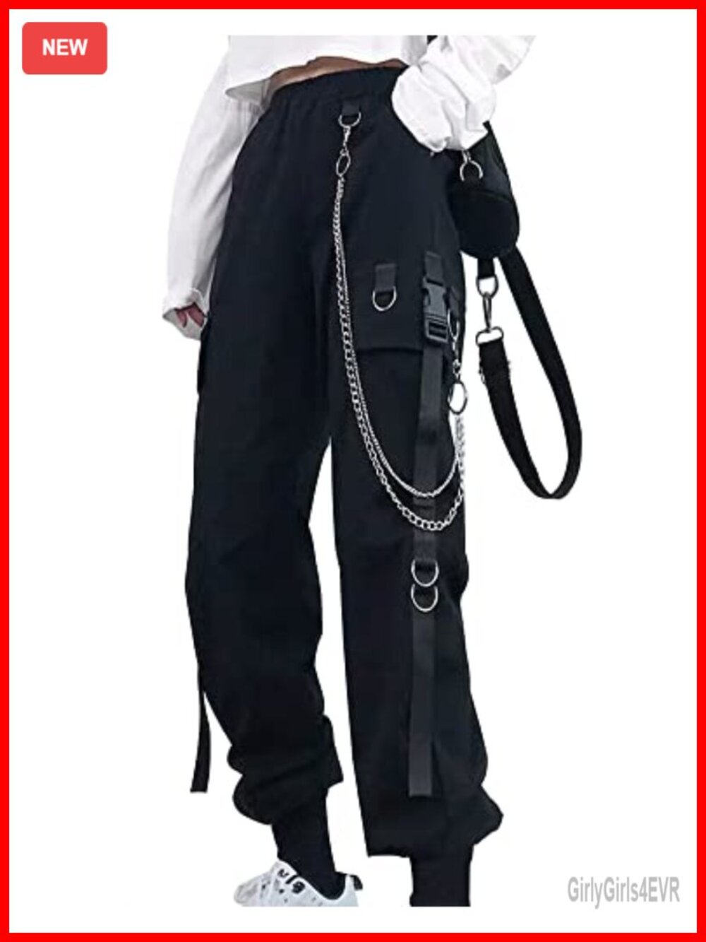 Women's High Waisted Baggy Cargo Pants with Chain Pockets